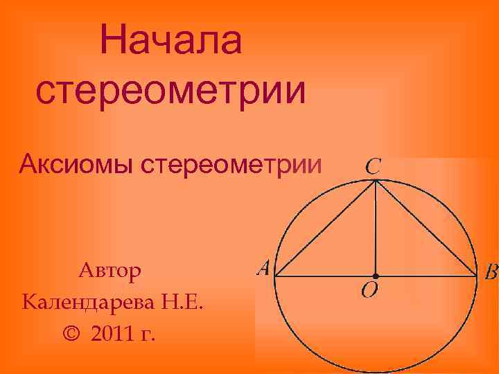 Начала стереометрии Аксиомы стереометрии Автор Календарева Н. Е. © 2011 г. 
