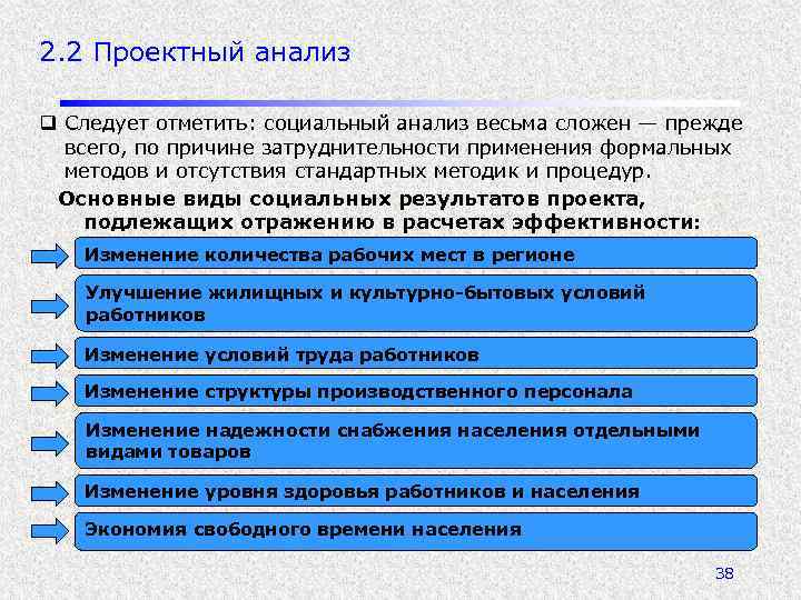 2. 2 Проектный анализ q Следует отметить: социальный анализ весьма сложен — прежде всего,