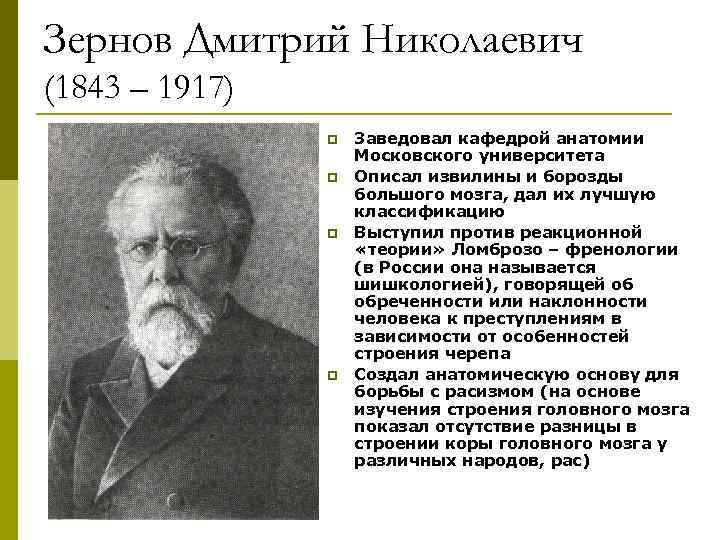 Г ч д н. Дмитрий Николаевич Зернов анатом. Дми́трий Никола́евич Зернов (1843—1917). Университета д.н. Зернов (1843–1917),. Д Н Зернов вклад в анатомию.