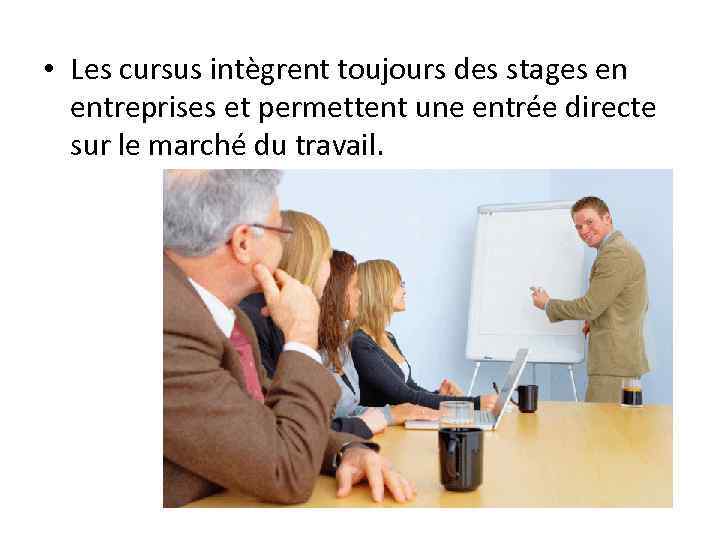  • Les cursus intègrent toujours des stages en entreprises et permettent une entrée