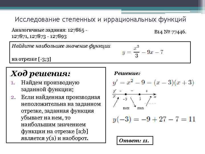 Исследование степенных и иррациональных функций Аналогичные задания: 127865 127871, 127873 - 127893 B 14