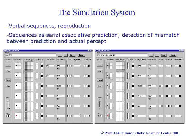 The Simulation System -Verbal sequences, reproduction -Sequences as serial associative prediction; detection of mismatch