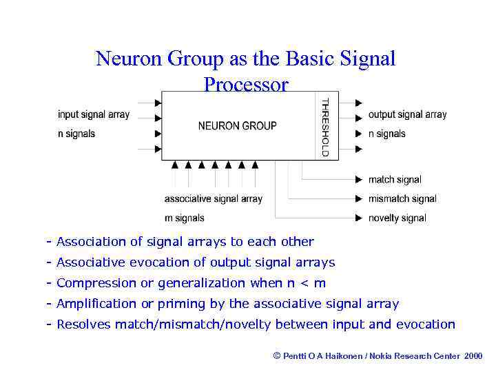 Neuron Group as the Basic Signal Processor - Association of signal arrays to each