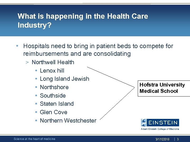 What is happening in the Health Care Industry? • Hospitals need to bring in