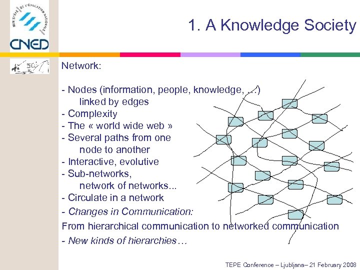 1. A Knowledge Society Network: - Nodes (information, people, knowledge, …) linked by edges