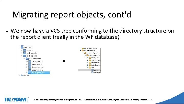 1405002 Migrating report objects, cont'd ● We now have a VCS tree conforming to