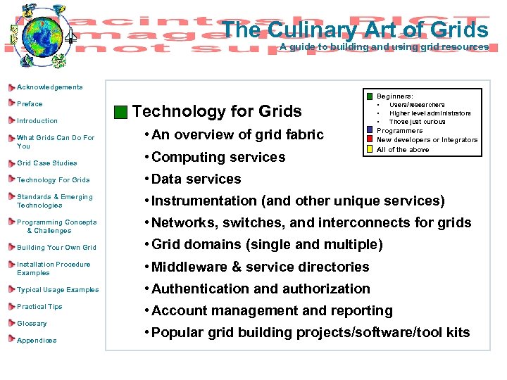 The Culinary Art of Grids A guide to building and using grid resources Acknowledgements