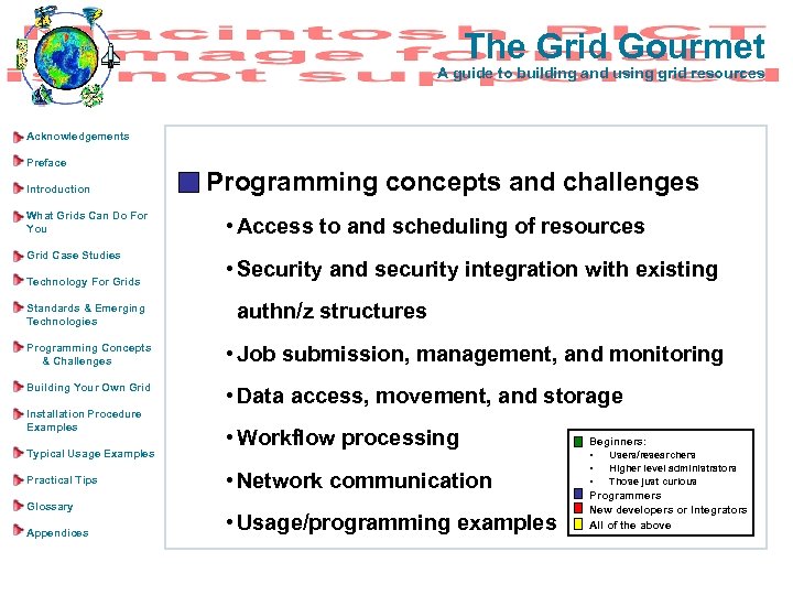 The Grid Gourmet A guide to building and using grid resources Acknowledgements Preface Introduction