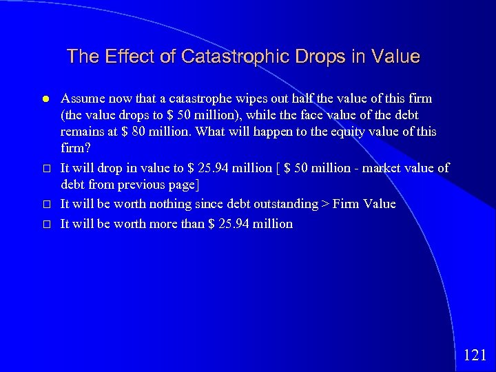 The Effect of Catastrophic Drops in Value Assume now that a catastrophe wipes out