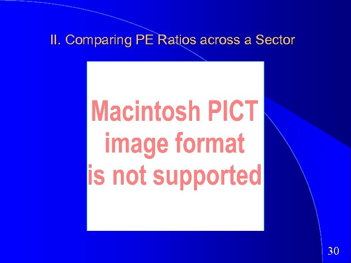 II. Comparing PE Ratios across a Sector 30 
