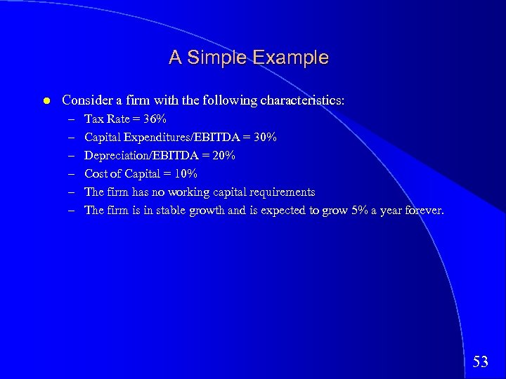 A Simple Example Consider a firm with the following characteristics: – – – Tax