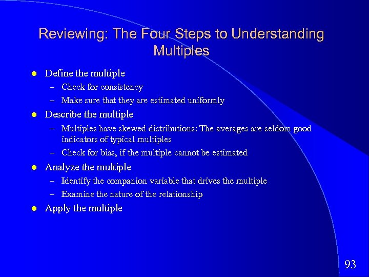 Reviewing: The Four Steps to Understanding Multiples Define the multiple – Check for consistency