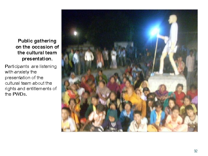 Public gathering on the occasion of the cultural team presentation. Participants are listening with