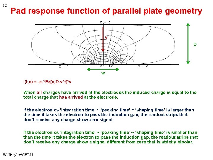 12 Pad response function of parallel plate geometry v D w I(t, x) =