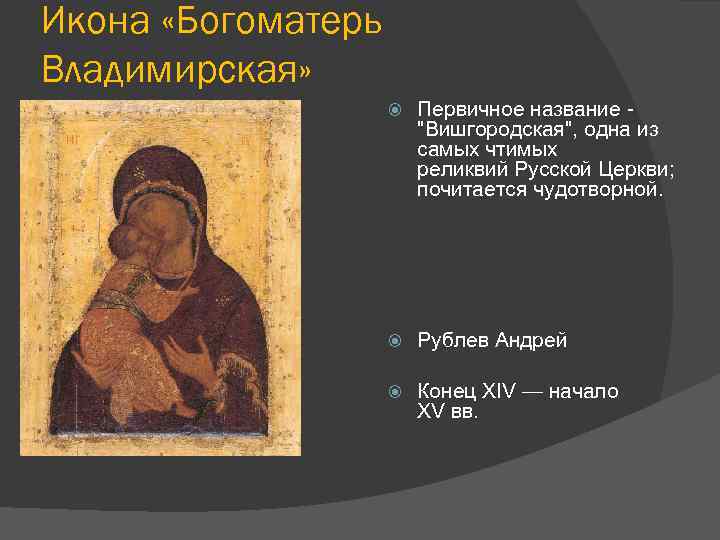 Икона «Богоматерь Владимирская» Первичное название 