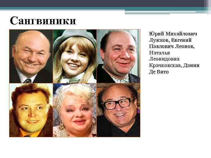 Сангвиники Юрий Михайлович Лужков, Евгений Павлович Леонов, Наталья Леонидовна Крачковская, Дэнни Де Вито 