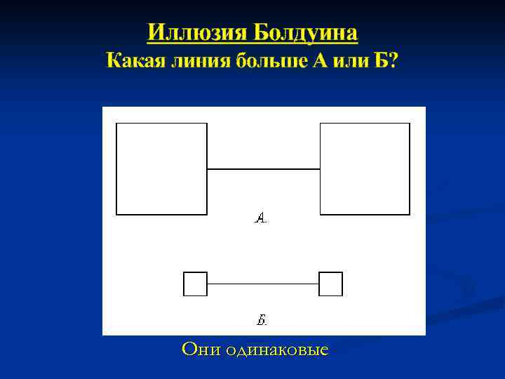 Иллюзия Болдуина Какая линия больше А или Б? Они одинаковые 