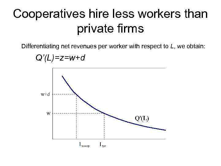 Cooperatives hire less workers than private firms Differentiating net revenues per worker with respect