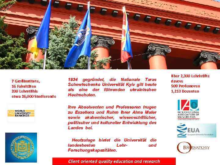 7 Großinstitute, 16 Fakultäten 200 Lehrstühle etwa 26, 000 Studierende 1834 gegründet, die Nationale