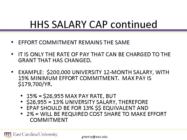 HHS SALARY CAP continued • EFFORT COMMITMENT REMAINS THE SAME • IT IS ONLY