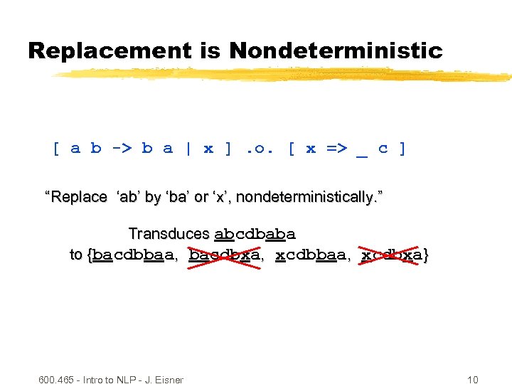 Replacement is Nondeterministic [ a b -> b a | x ]. o. [