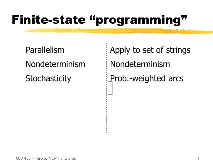 Finite-state “programming” 600. 465 - Intro to NLP - J. Eisner 4 