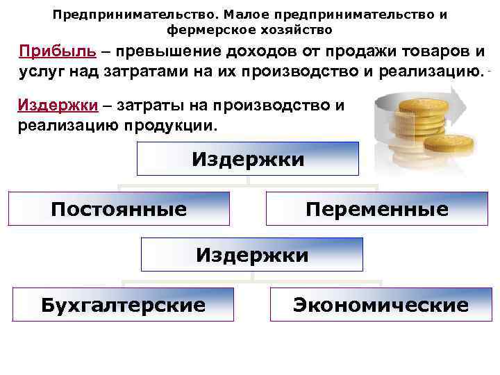 Предпринимательство. Малое предпринимательство и фермерское хозяйство Прибыль – превышение доходов от продажи товаров и