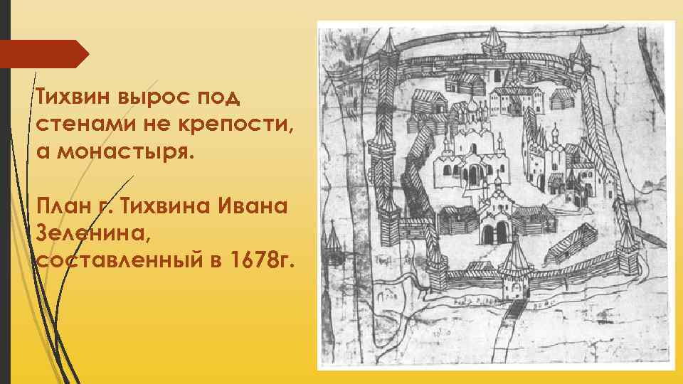 Тихвин вырос под стенами не крепости, а монастыря. План г. Тихвина Ивана Зеленина, составленный