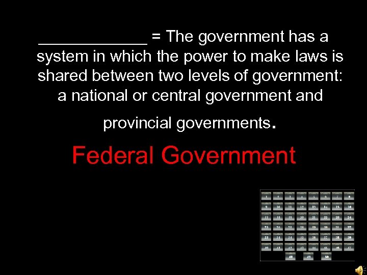 ______ = The government has a system in which the power to make laws