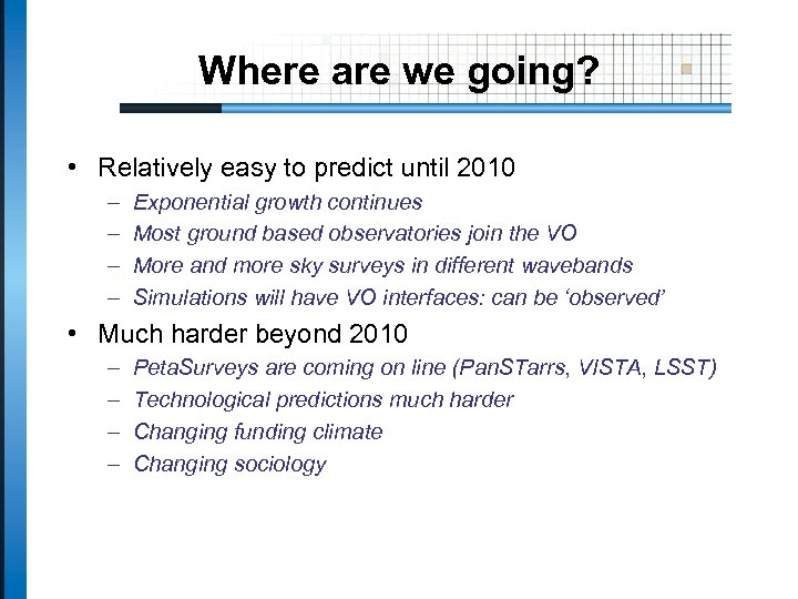 Where are we going? • Relatively easy to predict until 2010 – – Exponential