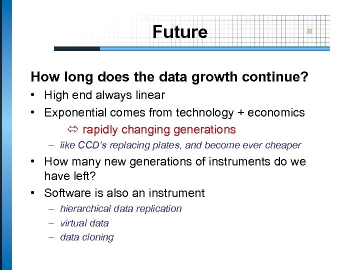 Future How long does the data growth continue? • High end always linear •