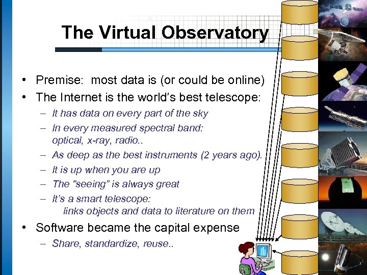 The Virtual Observatory • Premise: most data is (or could be online) • The