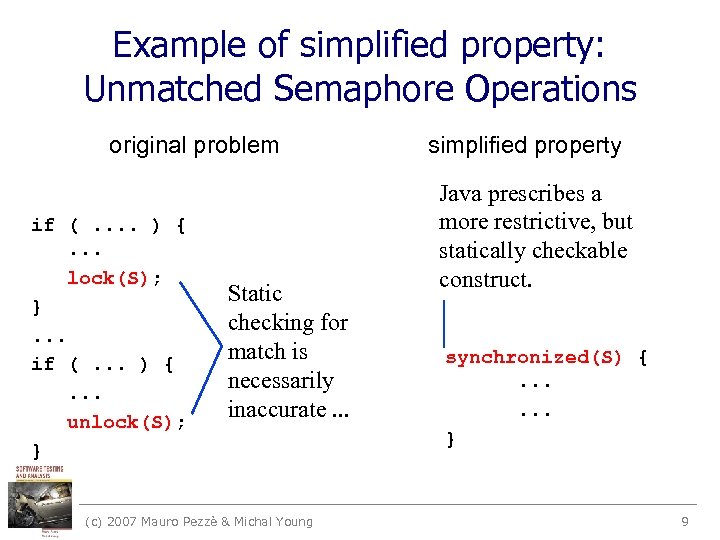 Example of simplified property: Unmatched Semaphore Operations original problem if (. . ) {.
