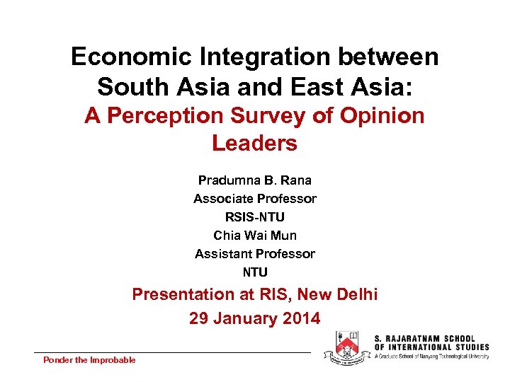 Economic Integration between South Asia and East Asia: A Perception Survey of Opinion Leaders