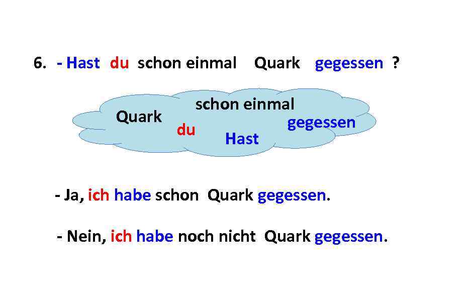 6. - Hast du schon einmal Quark gegessen ? schon einmal Quark gegessen du
