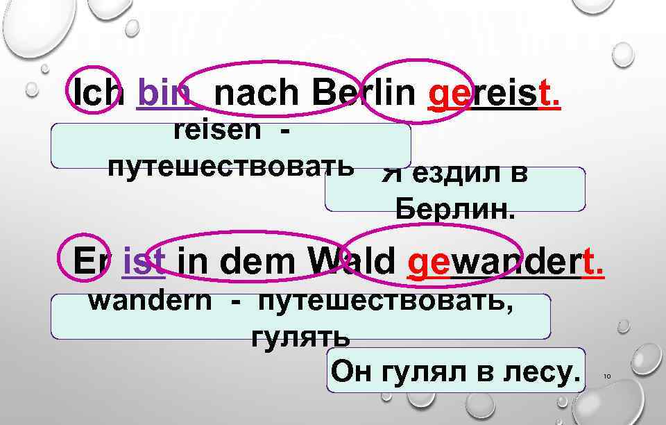 Ich bin nach Berlin gereist. reisen - путешествовать Я ездил в Берлин. Er ist