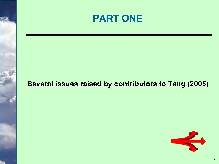 PART ONE Several issues raised by contributors to Tang (2005) 4 