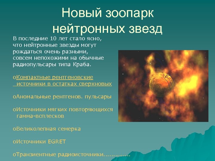 Новый зоопарк нейтронных звезд В последние 10 лет стало ясно, что нейтронные звезды могут
