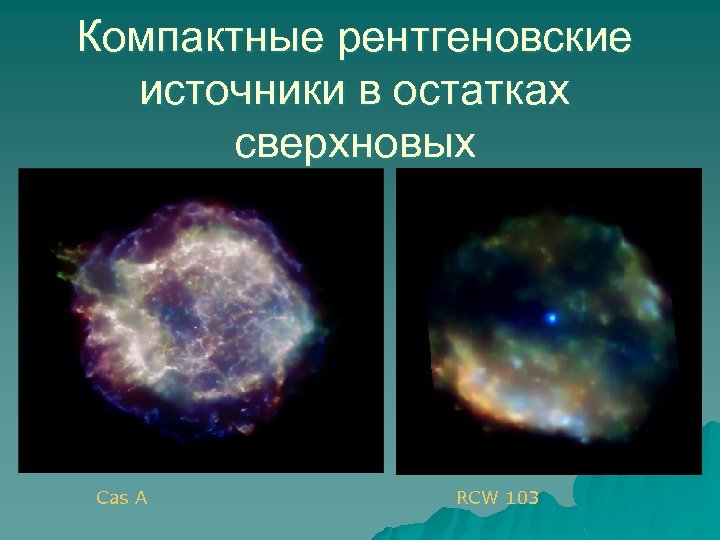 Компактные рентгеновские источники в остатках сверхновых Cas A RCW 103 