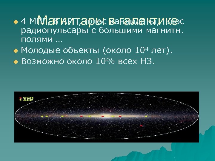 4 МПГ, 8 АРП, плюс в галактике Магнитары кандидаты, плюс радиопульсары с большими магнитн.