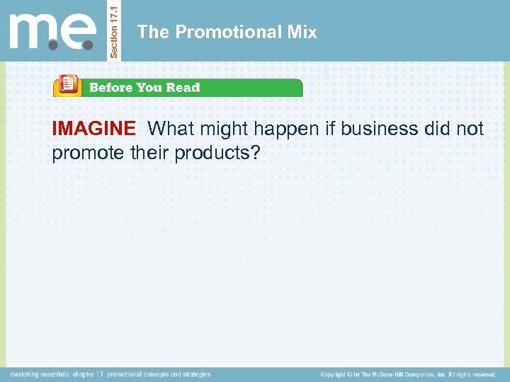 Section 17. 1 The Promotional Mix IMAGINE What might happen if business did not