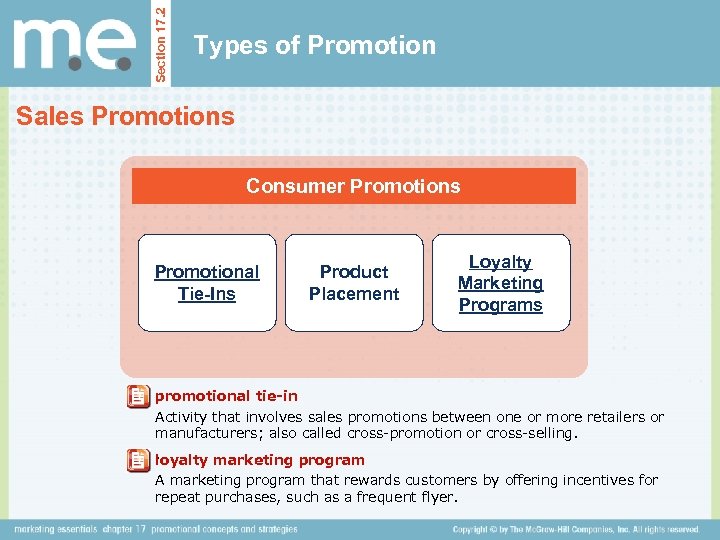 Section 17. 2 Types of Promotion Sales Promotions Consumer Promotions Promotional Tie-Ins Product Placement
