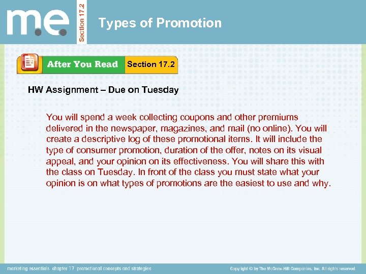 Section 17. 2 Types of Promotion Section 17. 2 HW Assignment – Due on