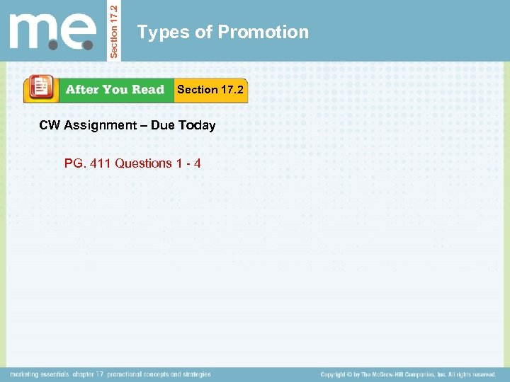 Section 17. 2 Types of Promotion Section 17. 2 CW Assignment – Due Today