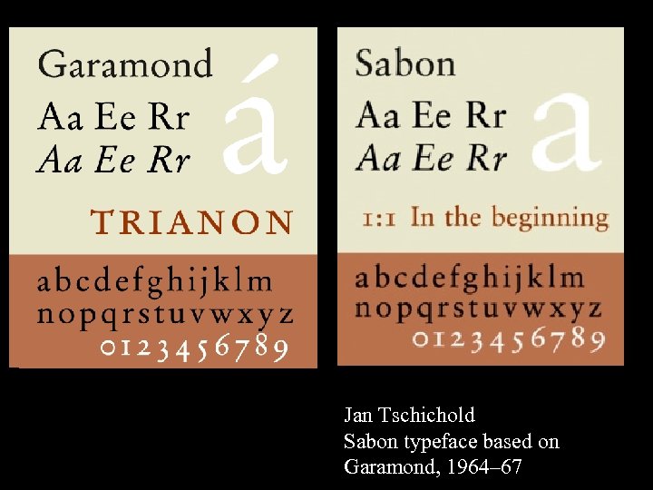 16 -17 Jan Tschichold Sabon typeface based on Garamond, 1964– 67 