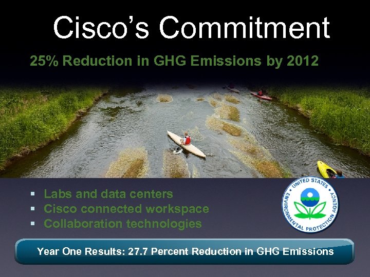 Cisco’s Commitment 25% Reduction in GHG Emissions by 2012 § Labs and data centers