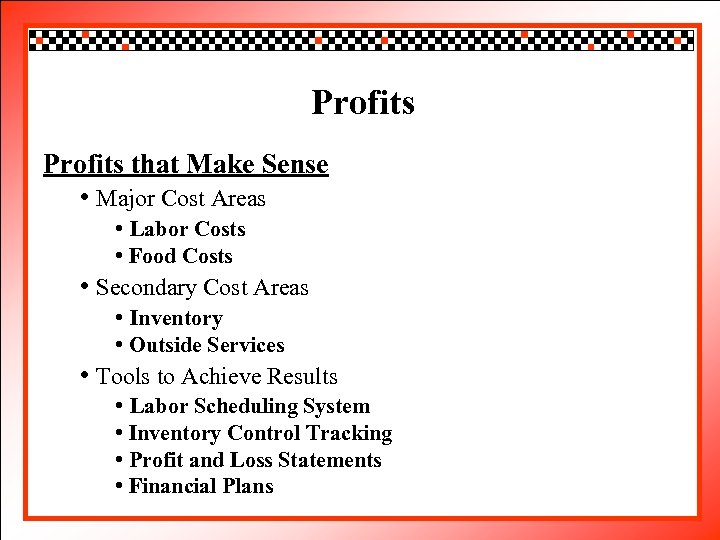 Click to edit. Profits title style Master Profits that Make Sense • • Click