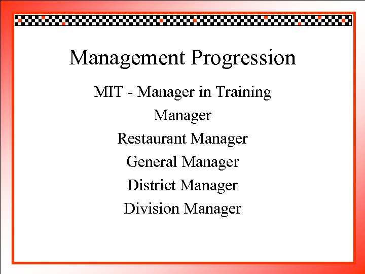 Click to edit Master title style Management Progression • • • Click to. MIT