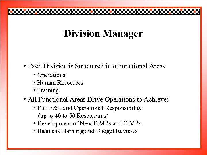 Click to edit Master title style Division Manager • Click to edit Master text