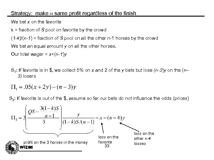 Strategy: make same profit regardless of the finish We bet x on the favorite
